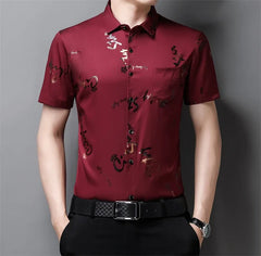 Men's Business Casual Short Sleeved Shirt No Iron and Wrinkle Resistant Top