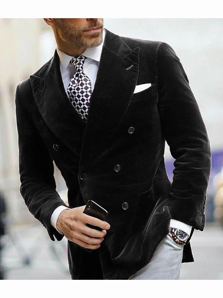 Velvet Double Breasted Blazer for Men Dinner Party