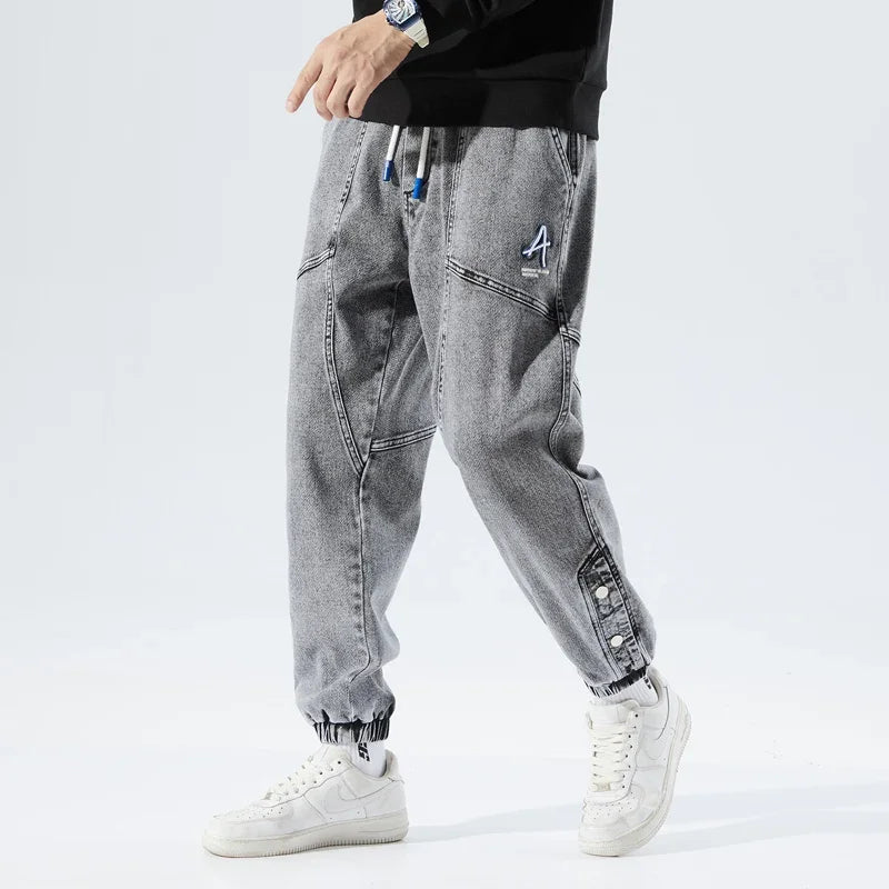 Korean Popular Clothes Jeans Casual Men Loose Fit Stretch Spandex Denim Jogger Pant