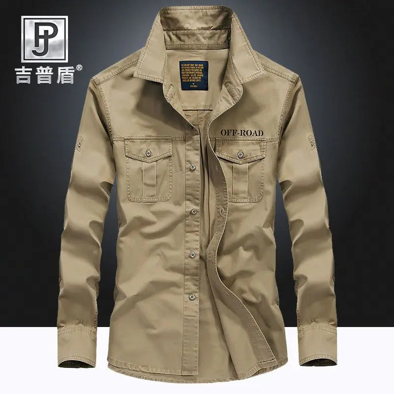 Spring Autumn New Vintage Military Men Cotton Shirt Long Sleeve
