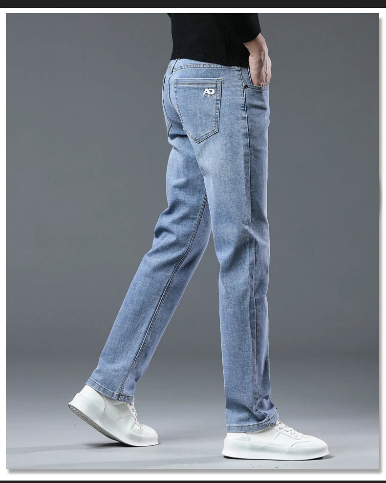 Men's Workwear Jeans Classic Stretch Fabrics Loose Straight-leg Trousers Casual All-match Denim Pants Male