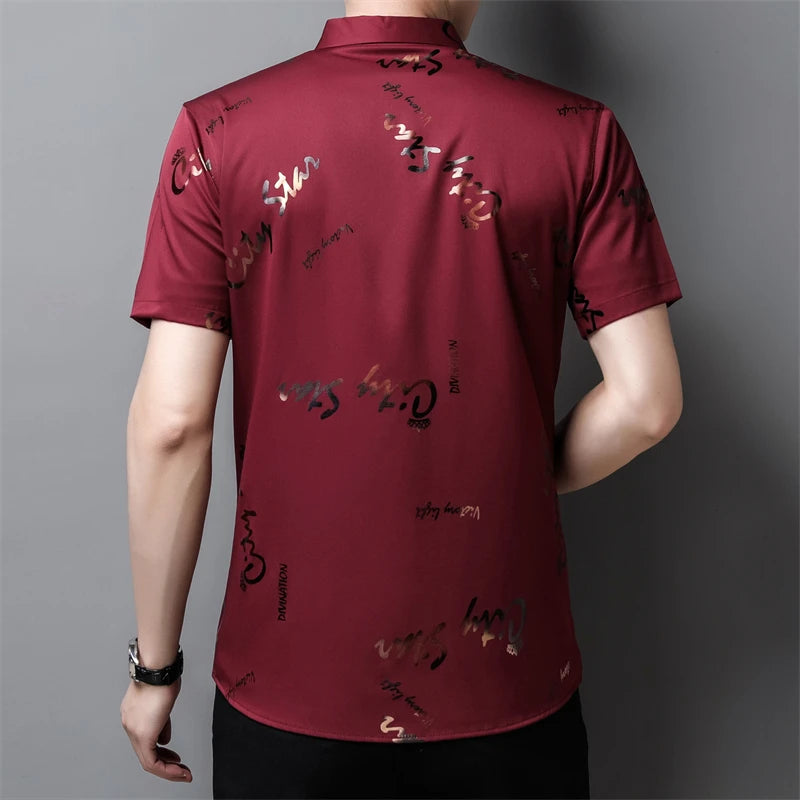 Men's Business Casual Short Sleeved Shirt No Iron and Wrinkle Resistant Top