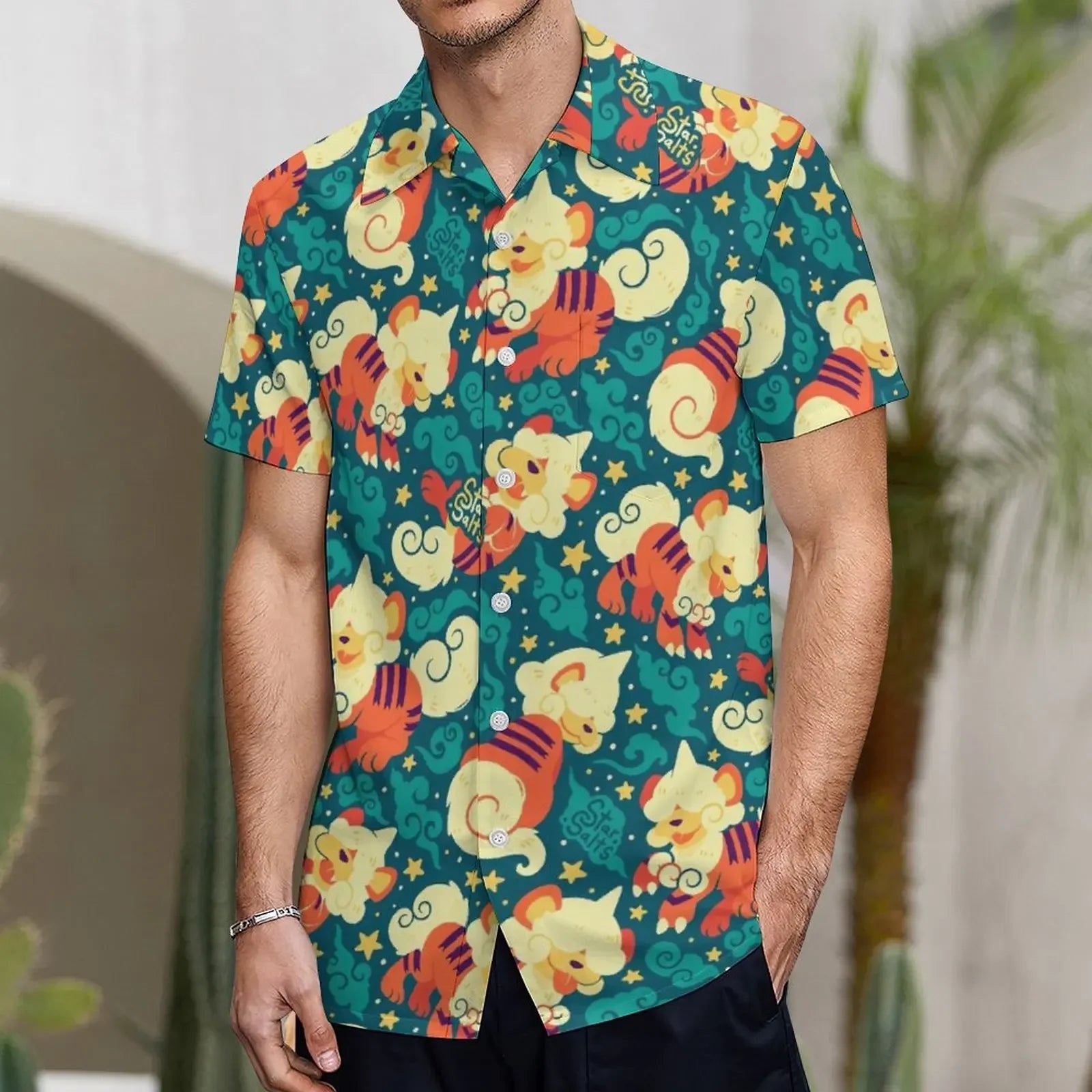 3D Little Sheep Printing Men's Summer Loose Beach Oversize Short-sleeved T-shirt