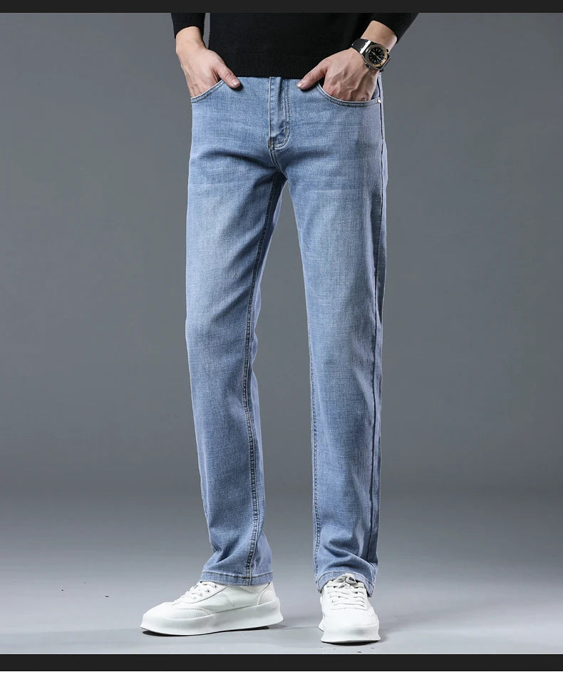 Men's Workwear Jeans Classic Stretch Fabrics Loose Straight-leg Trousers Casual All-match Denim Pants Male