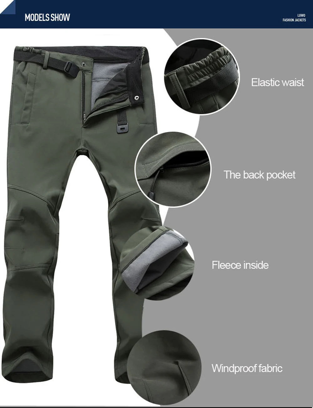 Warm Winter Men Soft Shell Pants Travel Waterproof Outdoor Camping & Hiking Pants