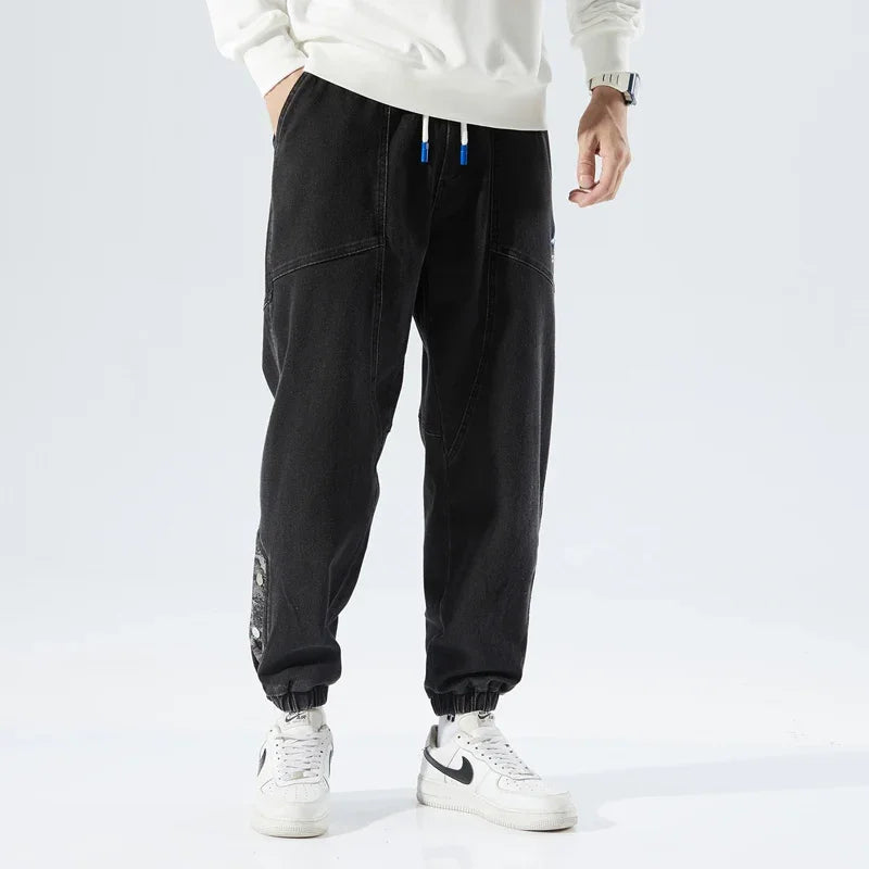 Korean Popular Clothes Jeans Casual Men Loose Fit Stretch Spandex Denim Jogger Pant