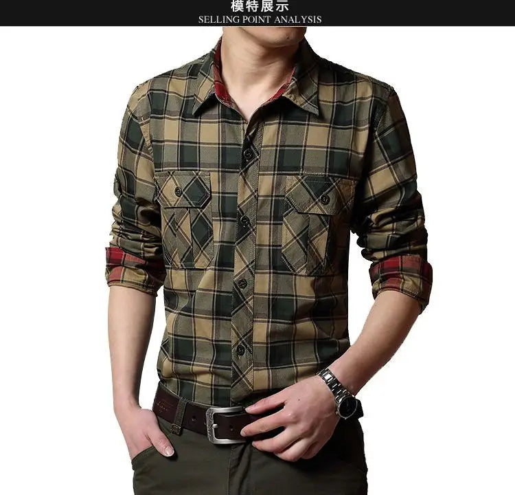 Spring Autumn New Vintage Military Men Cotton Shirt Long Sleeve