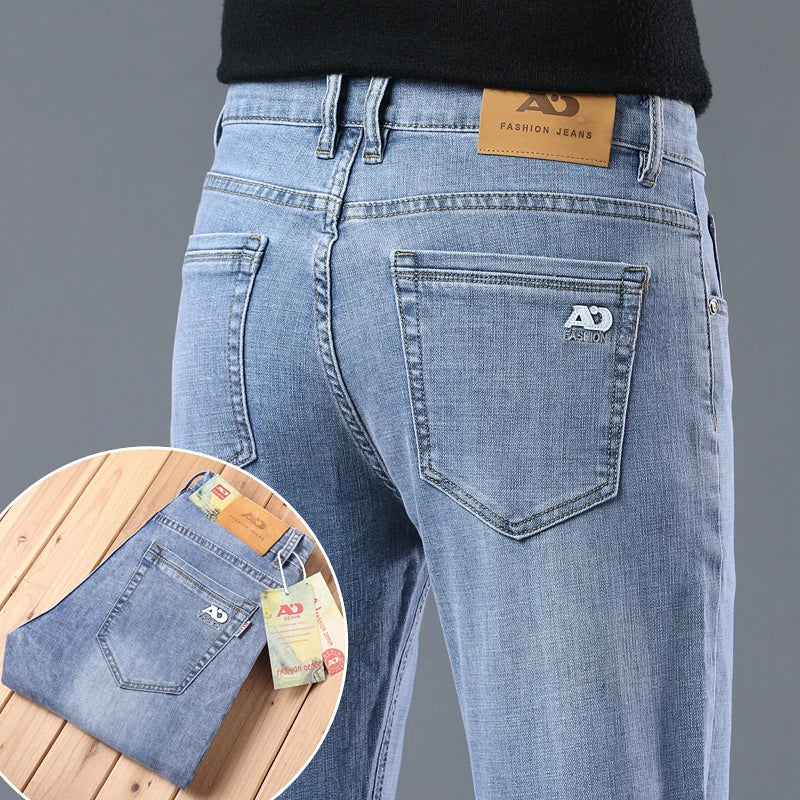 Men's Workwear Jeans Classic Stretch Fabrics Loose Straight-leg Trousers Casual All-match Denim Pants Male
