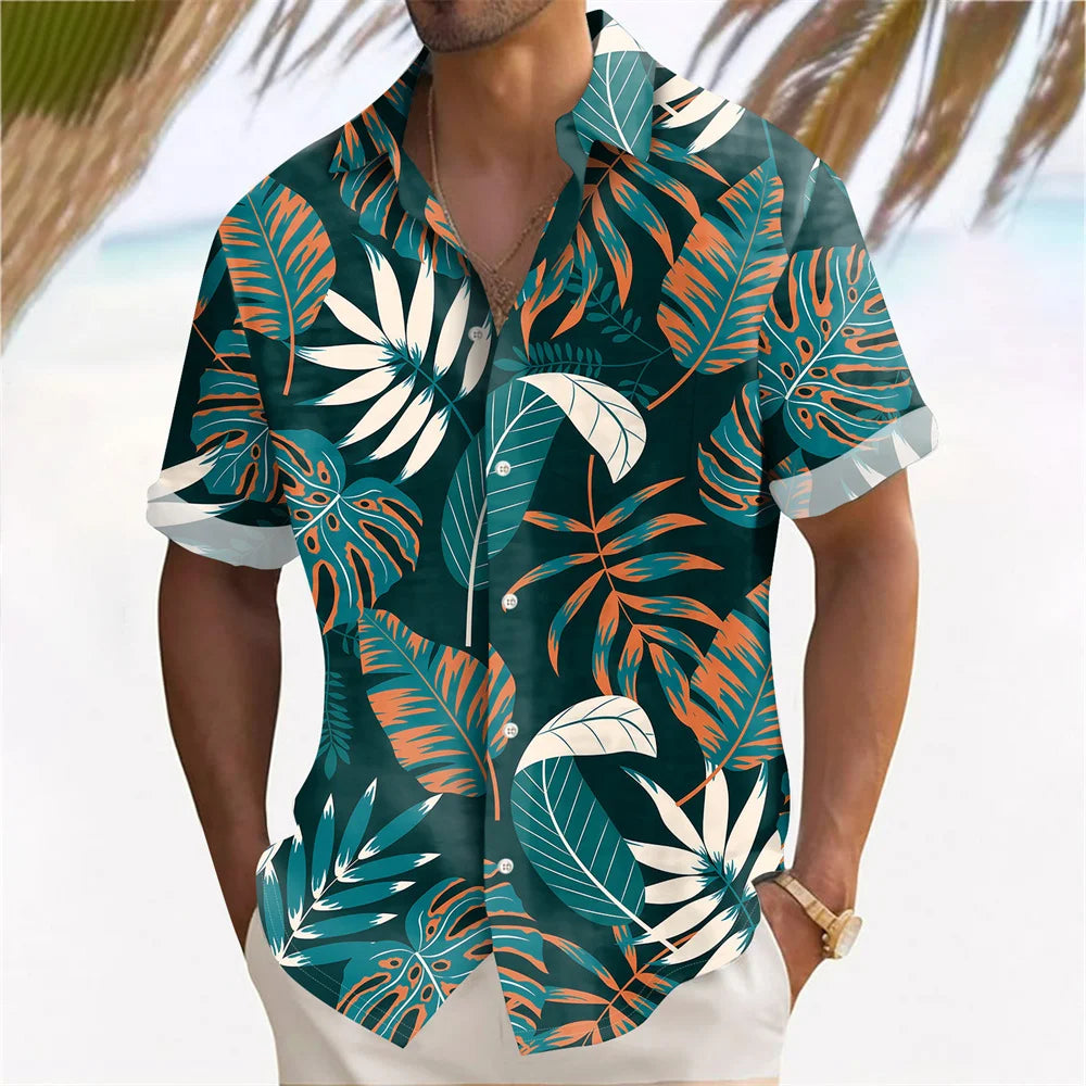 Plant 3D Printed Hawaiian Shirt Men's Leaves Pattern Summer Beach Casual Short Sleeve Lapel Shirts