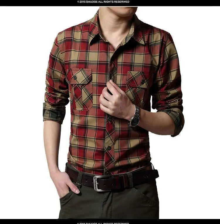 Spring Autumn New Vintage Military Men Cotton Shirt Long Sleeve