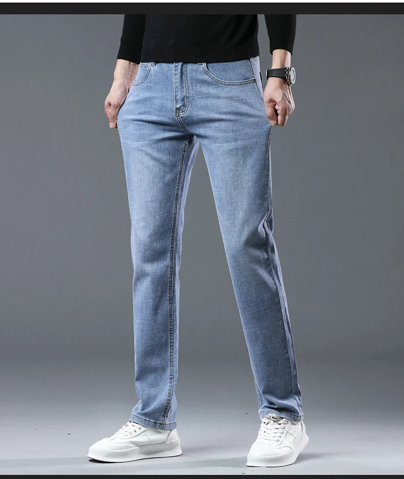 Men's Workwear Jeans Classic Stretch Fabrics Loose Straight-leg Trousers Casual All-match Denim Pants Male
