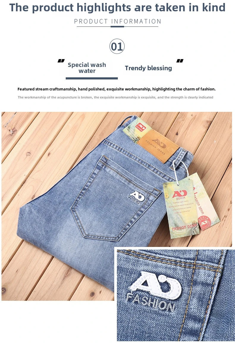 Men's Workwear Jeans Classic Stretch Fabrics Loose Straight-leg Trousers Casual All-match Denim Pants Male