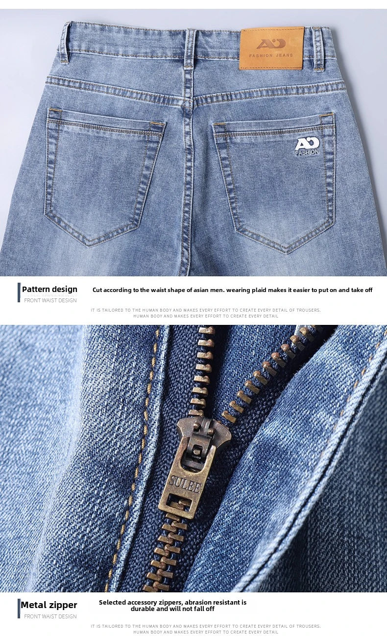 Men's Workwear Jeans Classic Stretch Fabrics Loose Straight-leg Trousers Casual All-match Denim Pants Male