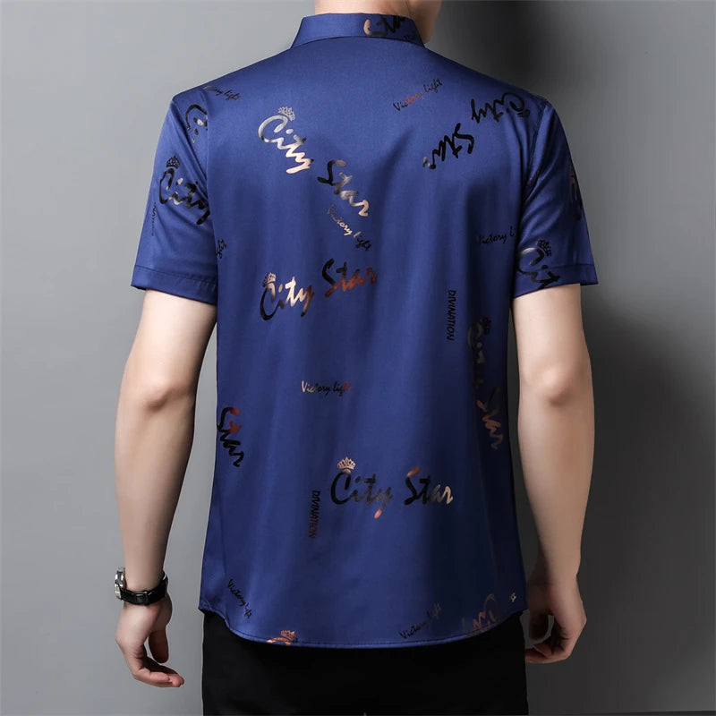 Men's Business Casual Short Sleeved Shirt No Iron and Wrinkle Resistant Top