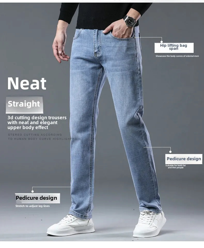 Men's Workwear Jeans Classic Stretch Fabrics Loose Straight-leg Trousers Casual All-match Denim Pants Male