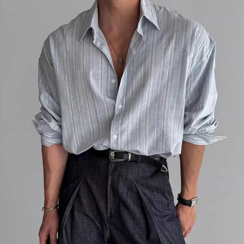 Vintage Mens Striped Printed Shirt Long Sleeve