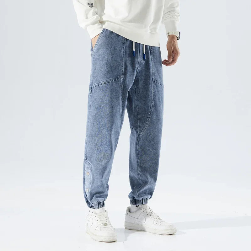 Korean Popular Clothes Jeans Casual Men Loose Fit Stretch Spandex Denim Jogger Pant