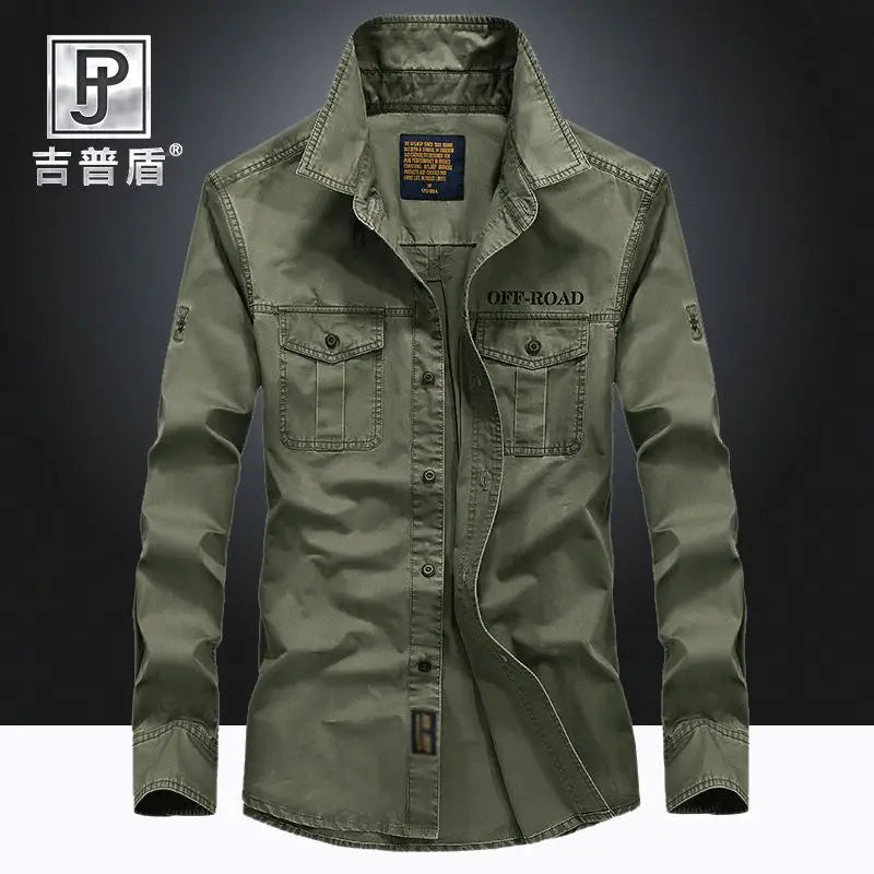 Spring Autumn New Vintage Military Men Cotton Shirt Long Sleeve