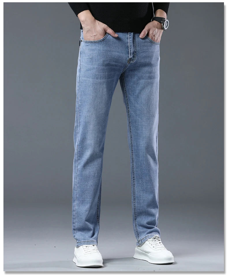 Men's Workwear Jeans Classic Stretch Fabrics Loose Straight-leg Trousers Casual All-match Denim Pants Male