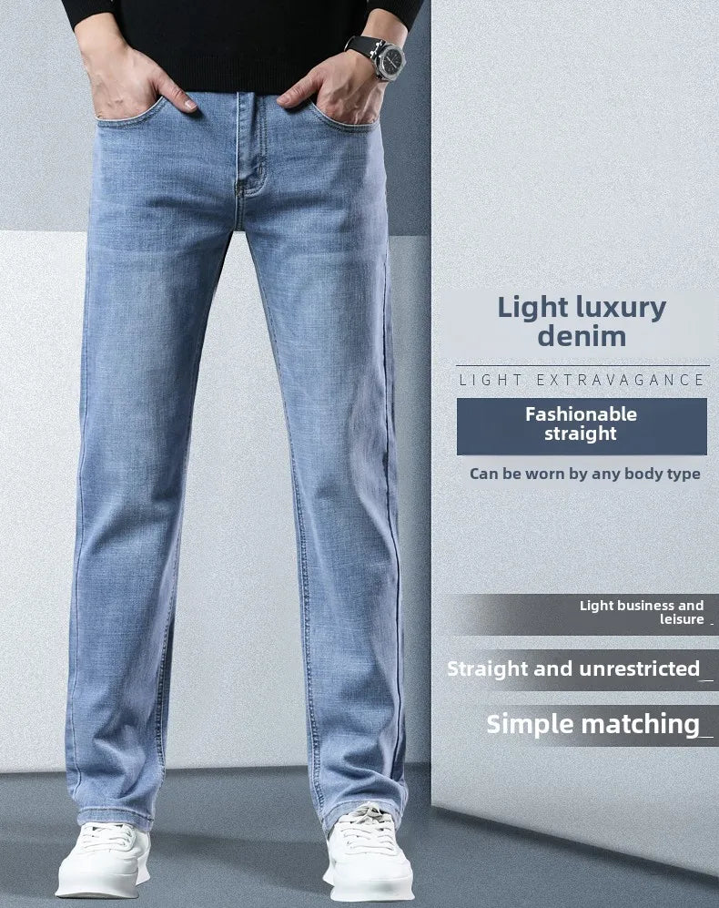 Men's Workwear Jeans Classic Stretch Fabrics Loose Straight-leg Trousers Casual All-match Denim Pants Male