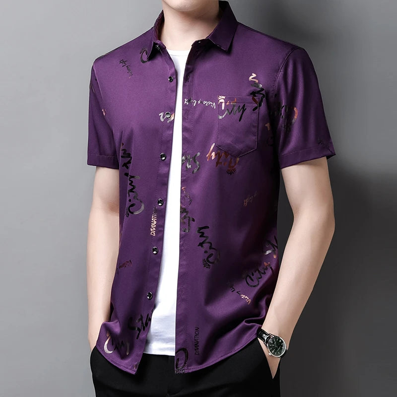Men's Business Casual Short Sleeved Shirt No Iron and Wrinkle Resistant Top