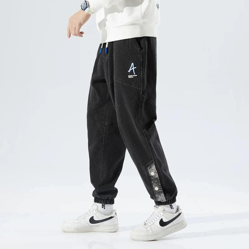 Korean Popular Clothes Jeans Casual Men Loose Fit Stretch Spandex Denim Jogger Pant