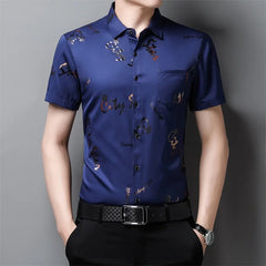 Men's Business Casual Short Sleeved Shirt No Iron and Wrinkle Resistant Top