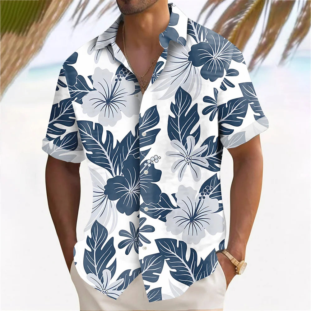 Plant 3D Printed Hawaiian Shirt Men's Leaves Pattern Summer Beach Casual Short Sleeve Lapel Shirts