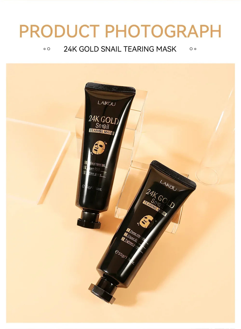 LAIKOU 24K Gold Snail Collagen Peel Off  Tearing Face Mask Deep Cleansing Remove Blackhead Face Care 50g