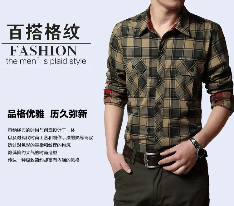Spring Autumn New Vintage Military Men Cotton Shirt Long Sleeve