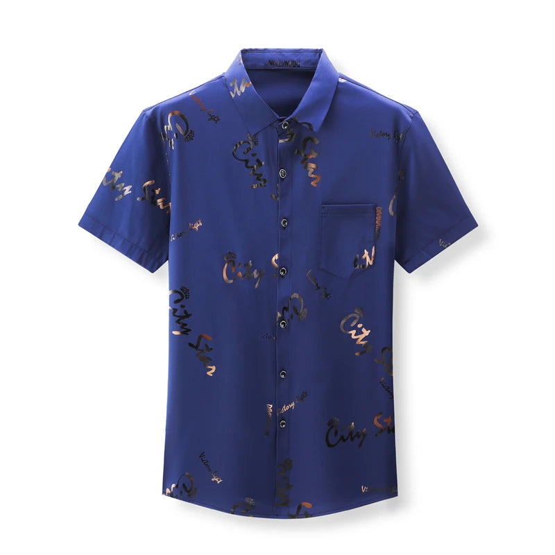 Men's Business Casual Short Sleeved Shirt No Iron and Wrinkle Resistant Top