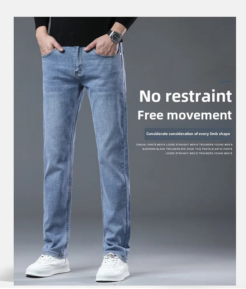 Men's Workwear Jeans Classic Stretch Fabrics Loose Straight-leg Trousers Casual All-match Denim Pants Male