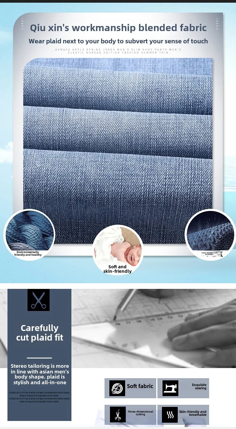 Men's Workwear Jeans Classic Stretch Fabrics Loose Straight-leg Trousers Casual All-match Denim Pants Male