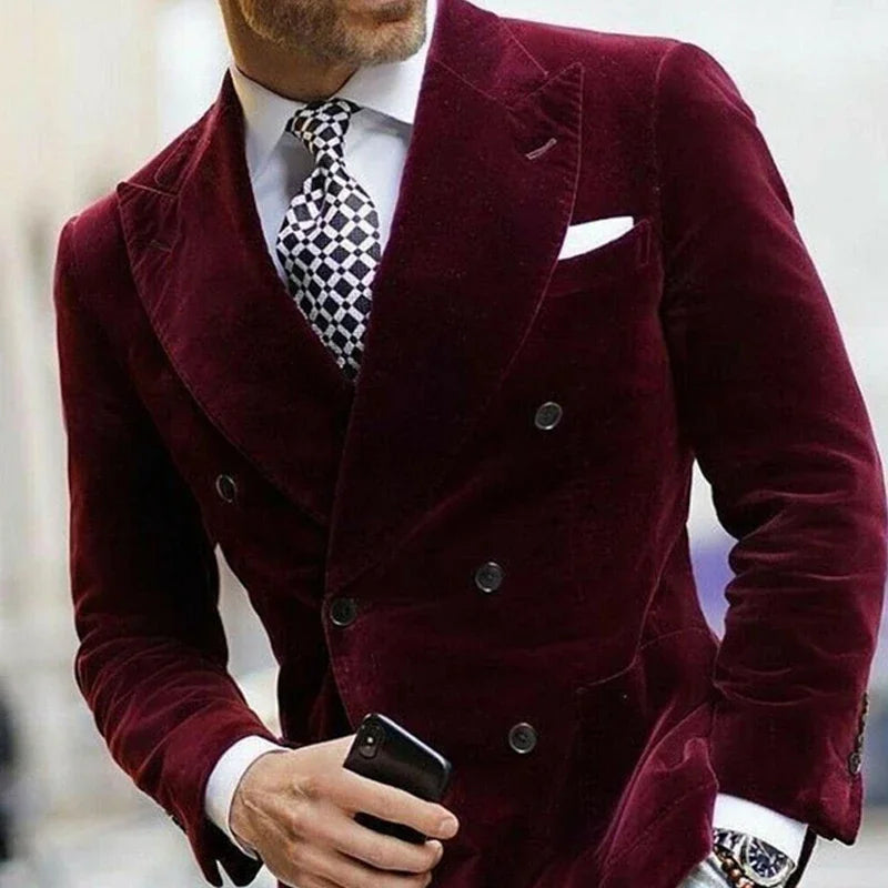 Velvet Double Breasted Blazer for Men Dinner Party