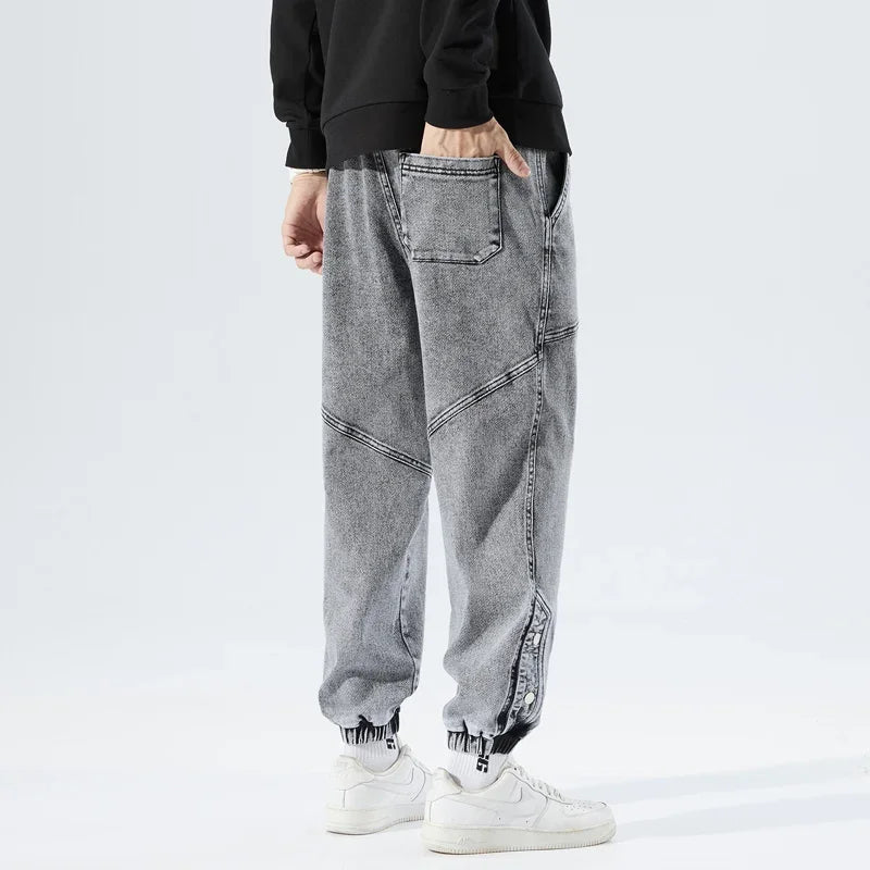 Korean Popular Clothes Jeans Casual Men Loose Fit Stretch Spandex Denim Jogger Pant