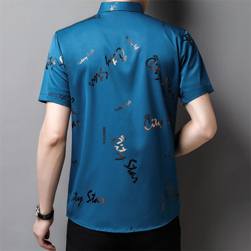 Men's Business Casual Short Sleeved Shirt No Iron and Wrinkle Resistant Top