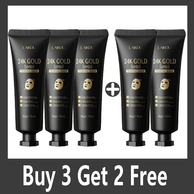 LAIKOU 24K Gold Snail Collagen Peel Off  Tearing Face Mask Deep Cleansing Remove Blackhead Face Care 50g