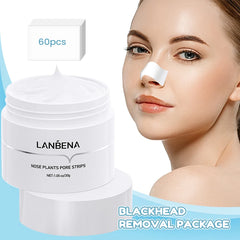 LANBENA Blackhead Remover Peel Off Mask Aloe Vera Extract Oil Control Nose Mask with 60pcs Cleanses for Deep Clean Hydrating