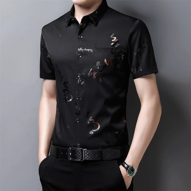 Men's Business Casual Short Sleeved Shirt No Iron and Wrinkle Resistant Top