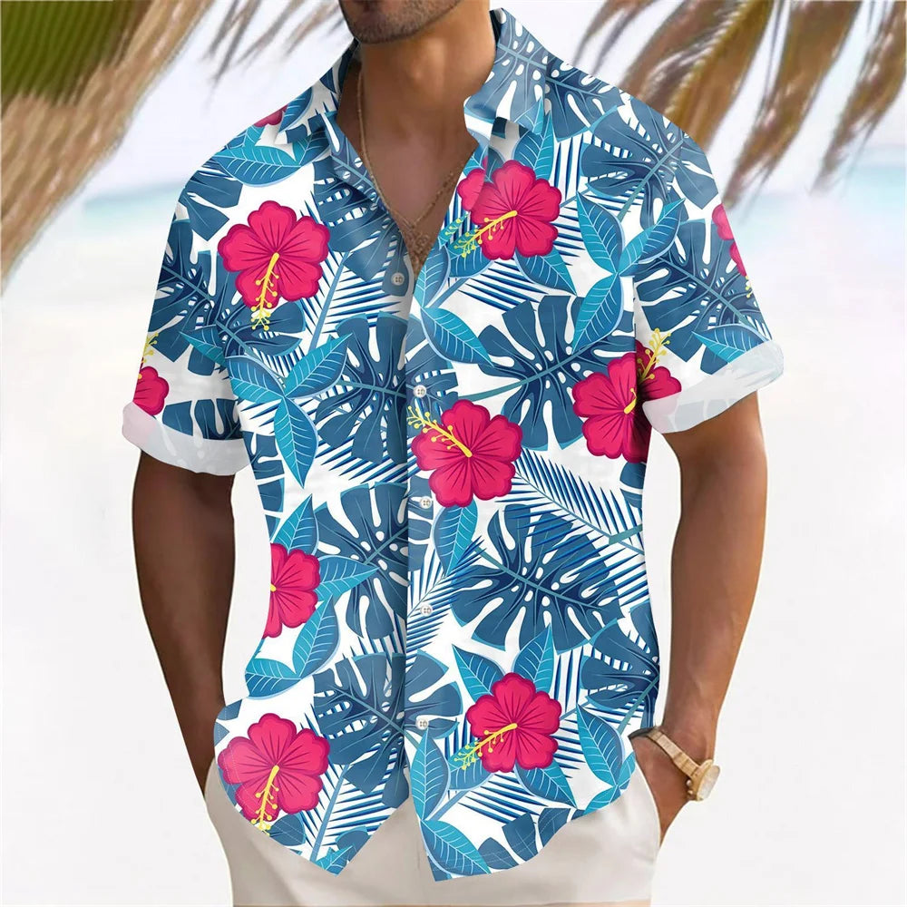 Plant 3D Printed Hawaiian Shirt Men's Leaves Pattern Summer Beach Casual Short Sleeve Lapel Shirts
