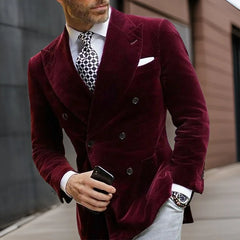 Velvet Double Breasted Blazer for Men Dinner Party