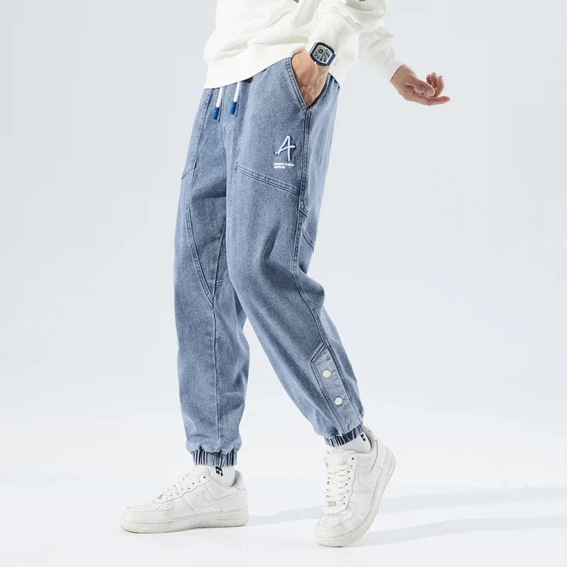 Korean Popular Clothes Jeans Casual Men Loose Fit Stretch Spandex Denim Jogger Pant