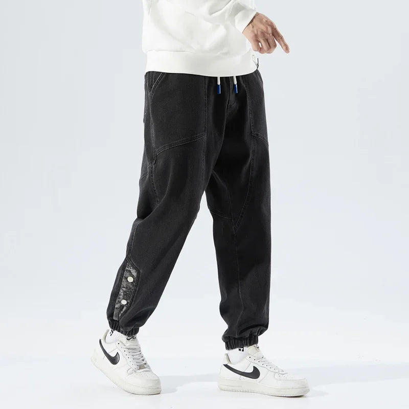 Korean Popular Clothes Jeans Casual Men Loose Fit Stretch Spandex Denim Jogger Pant