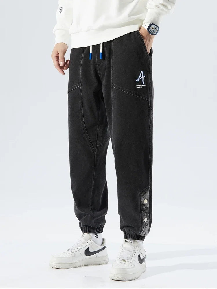 Korean Popular Clothes Jeans Casual Men Loose Fit Stretch Spandex Denim Jogger Pant